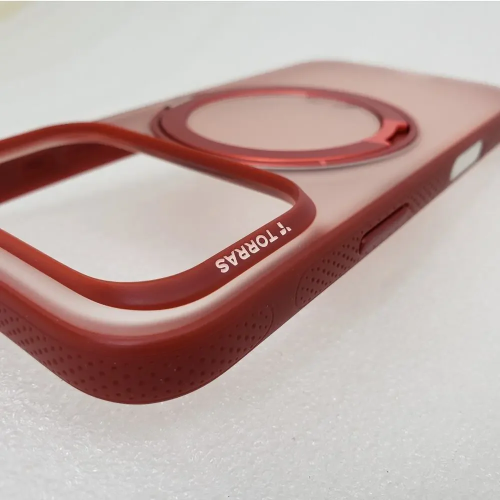 TORRAS Ostand Ring Magnetic Case with Stand for iPhone 17 Pro (Red / Metallic)
